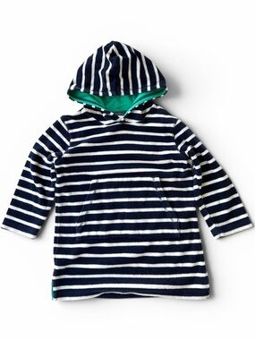 Mini Boden Kids Navy & White Striped Hooded Swim Cover Size 4-5